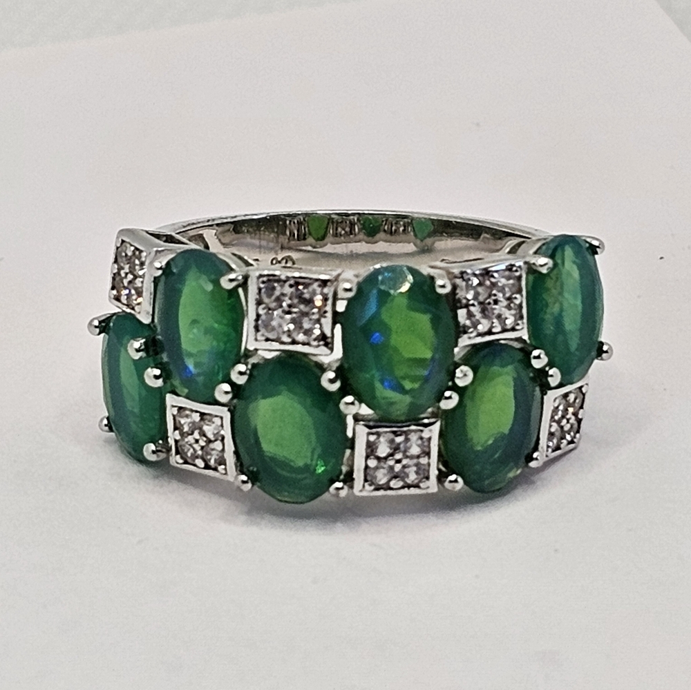 Natural Opal & White Zircon Ring in Sterling Silver! Size 7! - Picture 3 of 14